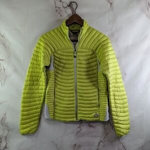 Eddie Bauer Down Puffer Jacket Womens XS Yellow Gray Neon Coat Hood 800 FP